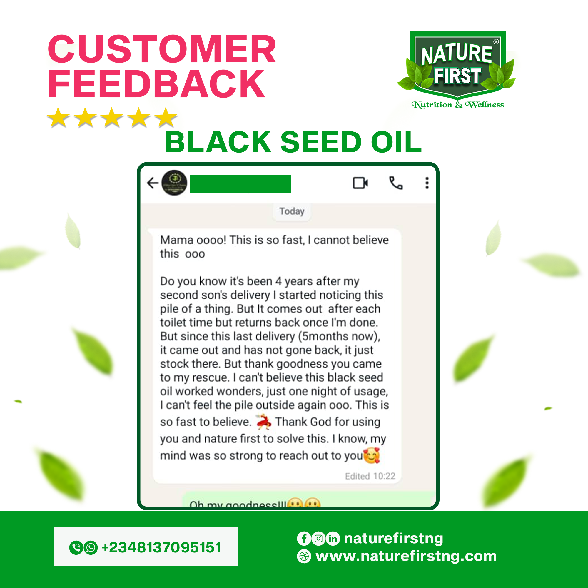 Testimonial - Nature First Black Seed OIl